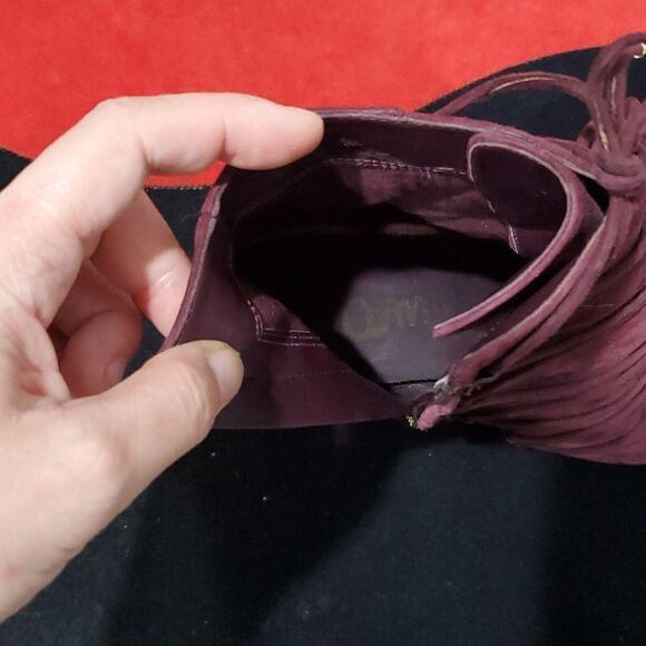 Sam Edelman Asher Lace Up Peep Toe Heeled Ankle Boots in Burgundy Size 7 - Picture 9 of 14